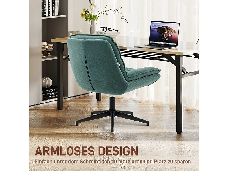 Silla de oficina ergonómica sin reposabrazos, asiento ancho, tela de lino, giratoria, verde oscuro