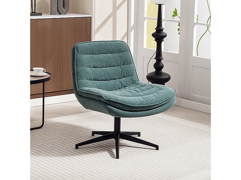 Silla de oficina ergonómica sin reposabrazos, asiento ancho, tela de lino, giratoria, verde oscuro