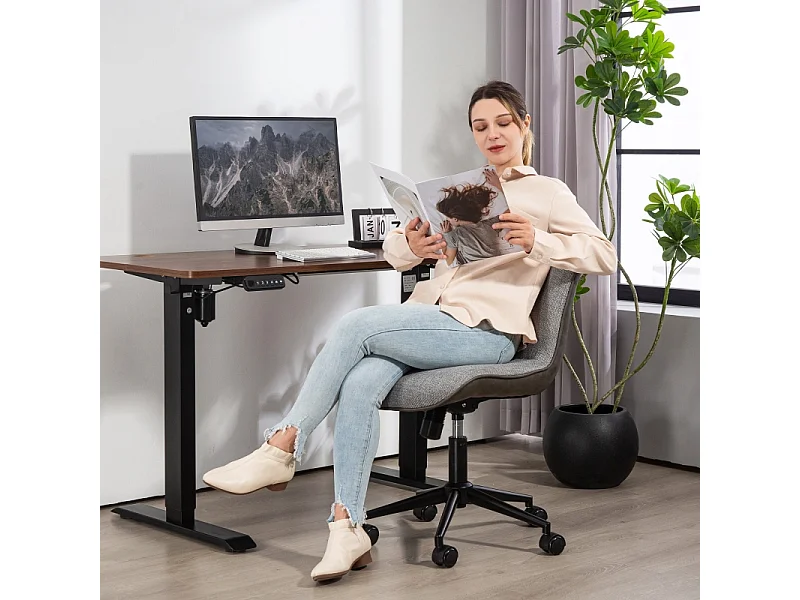 Cadeira de escritório sem braços, tecido de linho, ergonômica, giratória, ajustável, para escritório em casa, cinza escuro