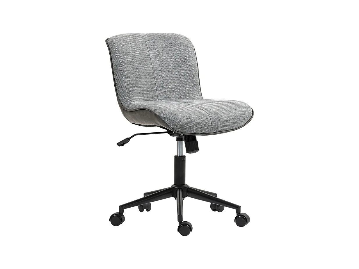 Silla de oficina sin brazos de tela de lino ergonómica giratoria ajustable para oficina en casa gris oscuro