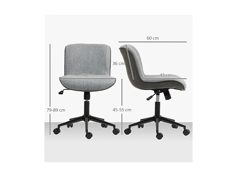 Silla de oficina sin brazos de tela de lino ergonómica giratoria ajustable para oficina en casa gris oscuro