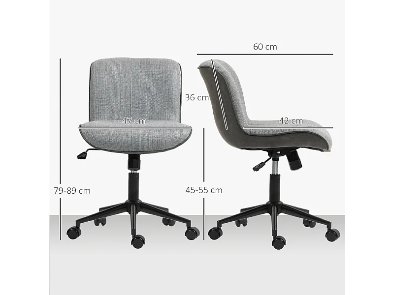Chaise de bureau armless tissu lin ergonomique pivotante réglable pour home office gris foncé