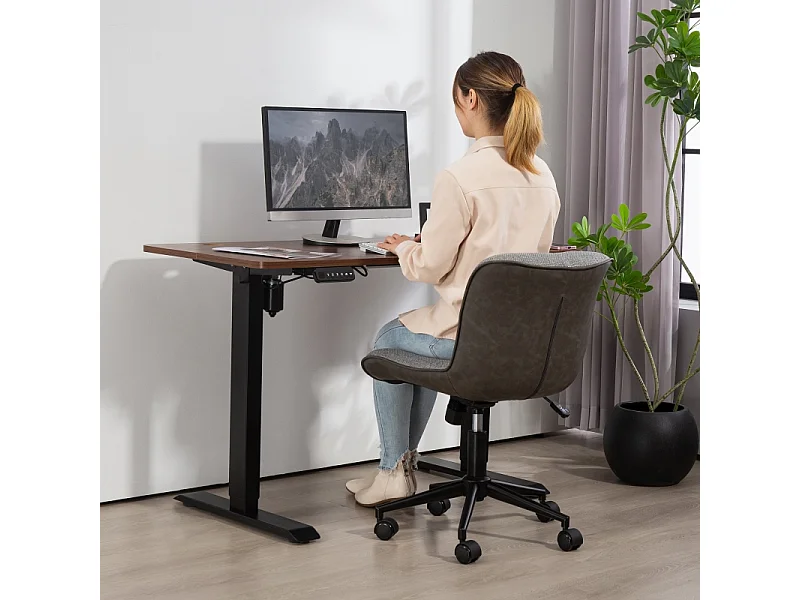 Chaise de bureau armless tissu lin ergonomique pivotante réglable pour home office gris foncé