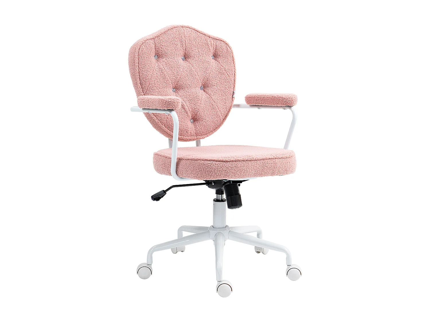 Silla de oficina ergonómica giratoria en tela Teddy con balancín para oficina en casa, color rosa