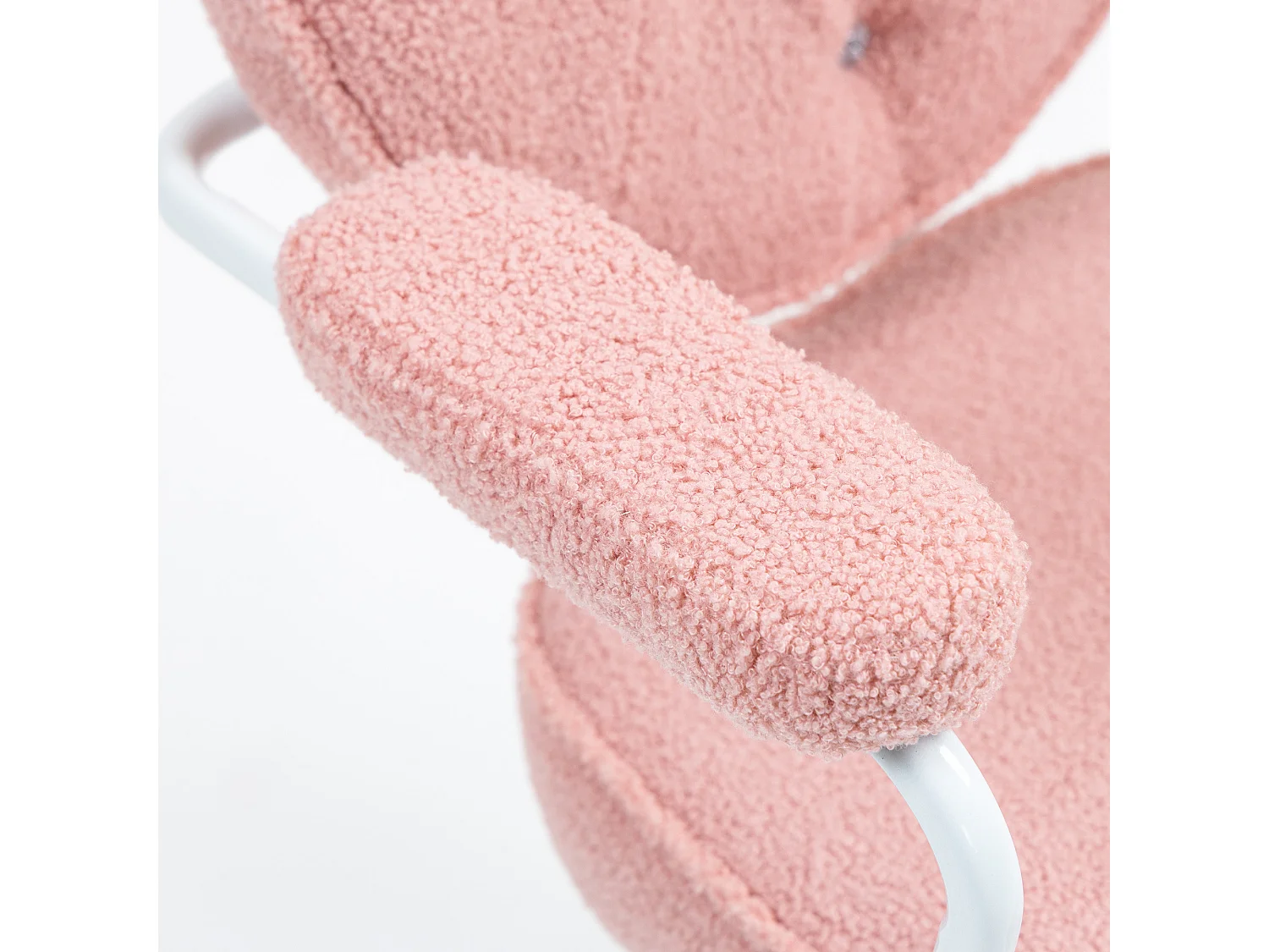 Silla de oficina ergonómica giratoria en tela Teddy con balancín para oficina en casa, color rosa