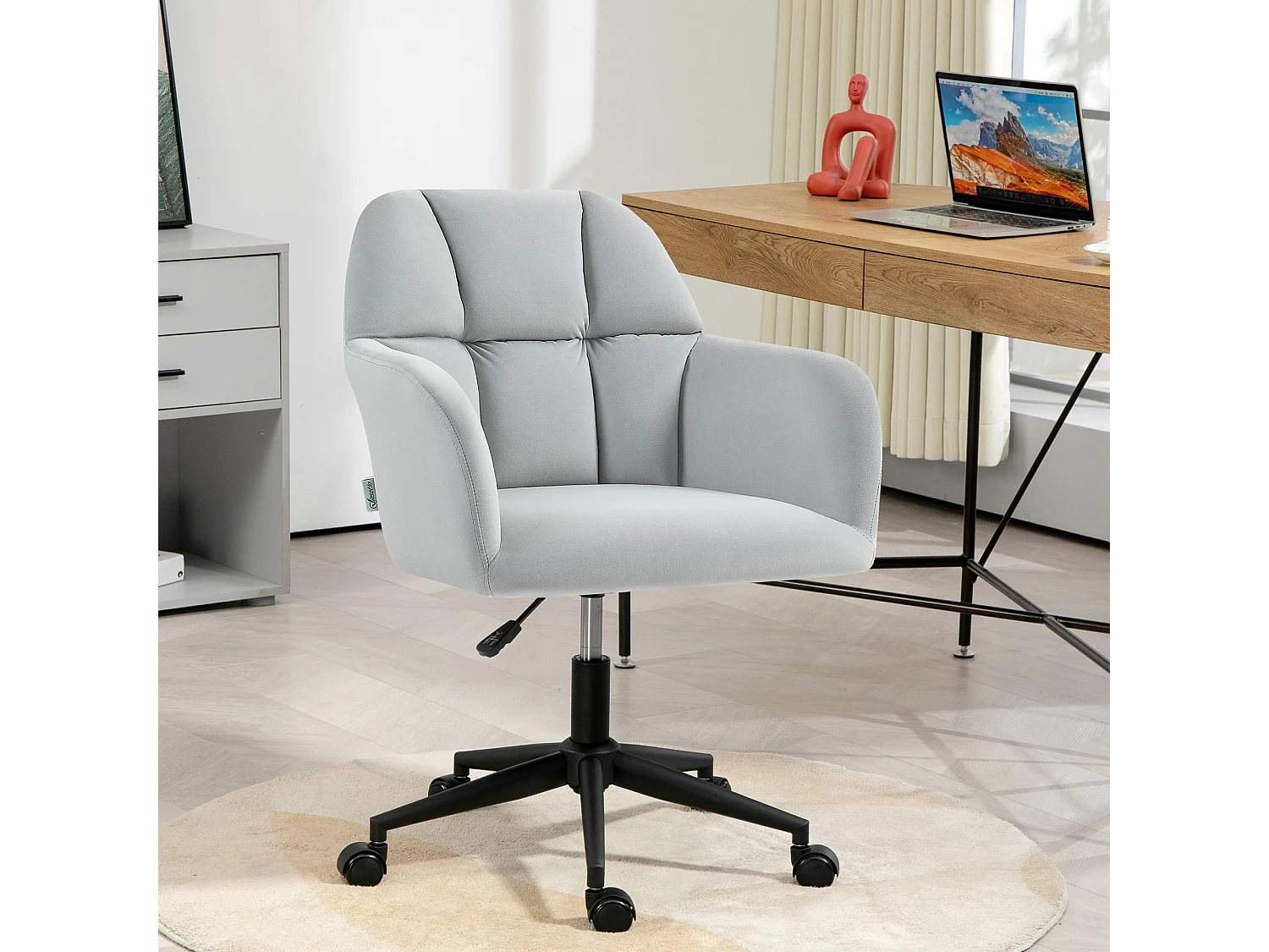 Chaise de bureau moderne velours pivotante réglable avec accoudoirs pour salon et bureau gris clair