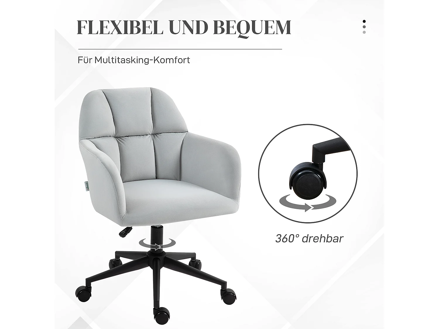 Chaise de bureau moderne velours pivotante réglable avec accoudoirs pour salon et bureau gris clair