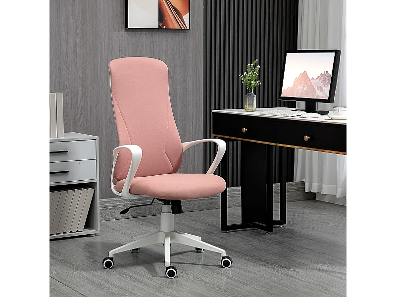 Cadeira de escritório ergonômica em tecido com encosto reclinável, altura ajustável, rosa