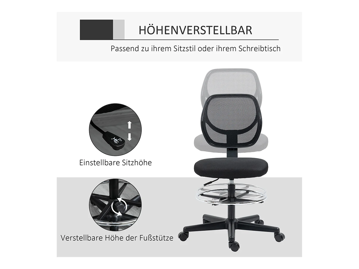 Chaise longue laterale ergonomica nera con schienale basso e poggiapiedi regolabili per ufficio