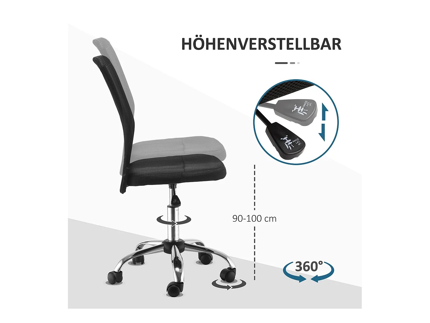 Chaise longue ergonomica senza comodini in tessuto maille, regolabile per scrivania e casa, nera