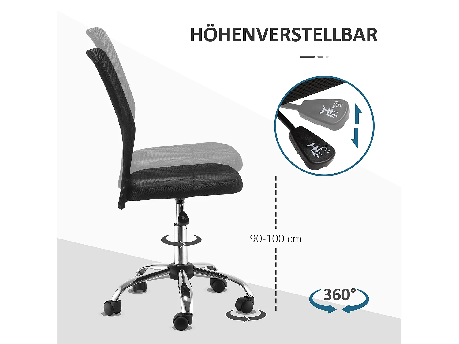 Silla de oficina ergonómica sin brazos de malla, ajustable para oficina y hogar, color negro