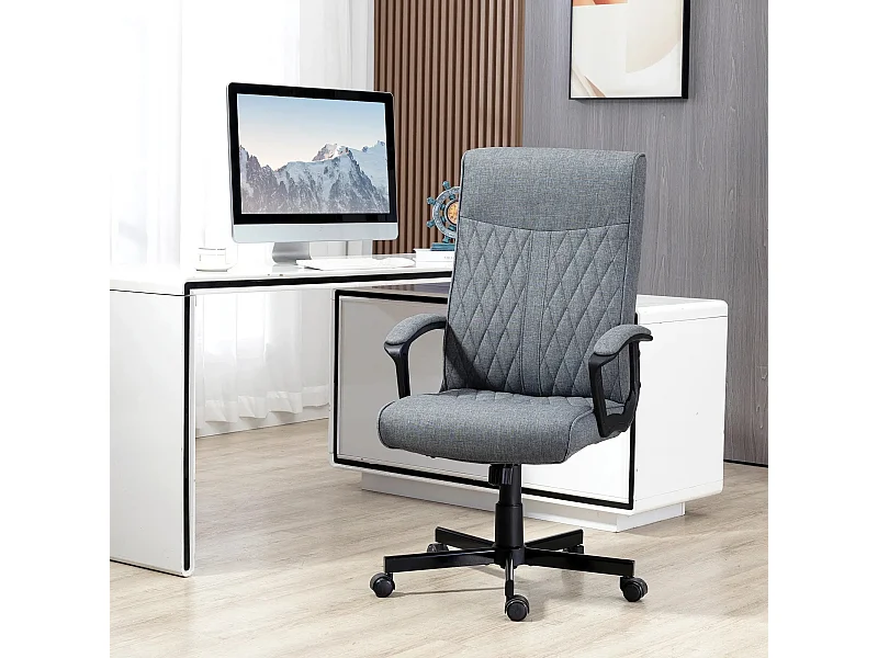 Silla de oficina ergonómica de tela con reposabrazos ajustables y función de balanceo, gris oscuro