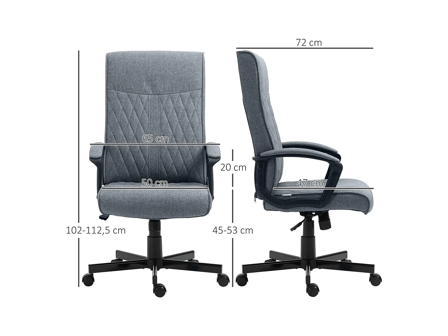 Sedia da ufficio ergonomica in tessuto con comodini regolabili e funzione basculante, grigio scuro