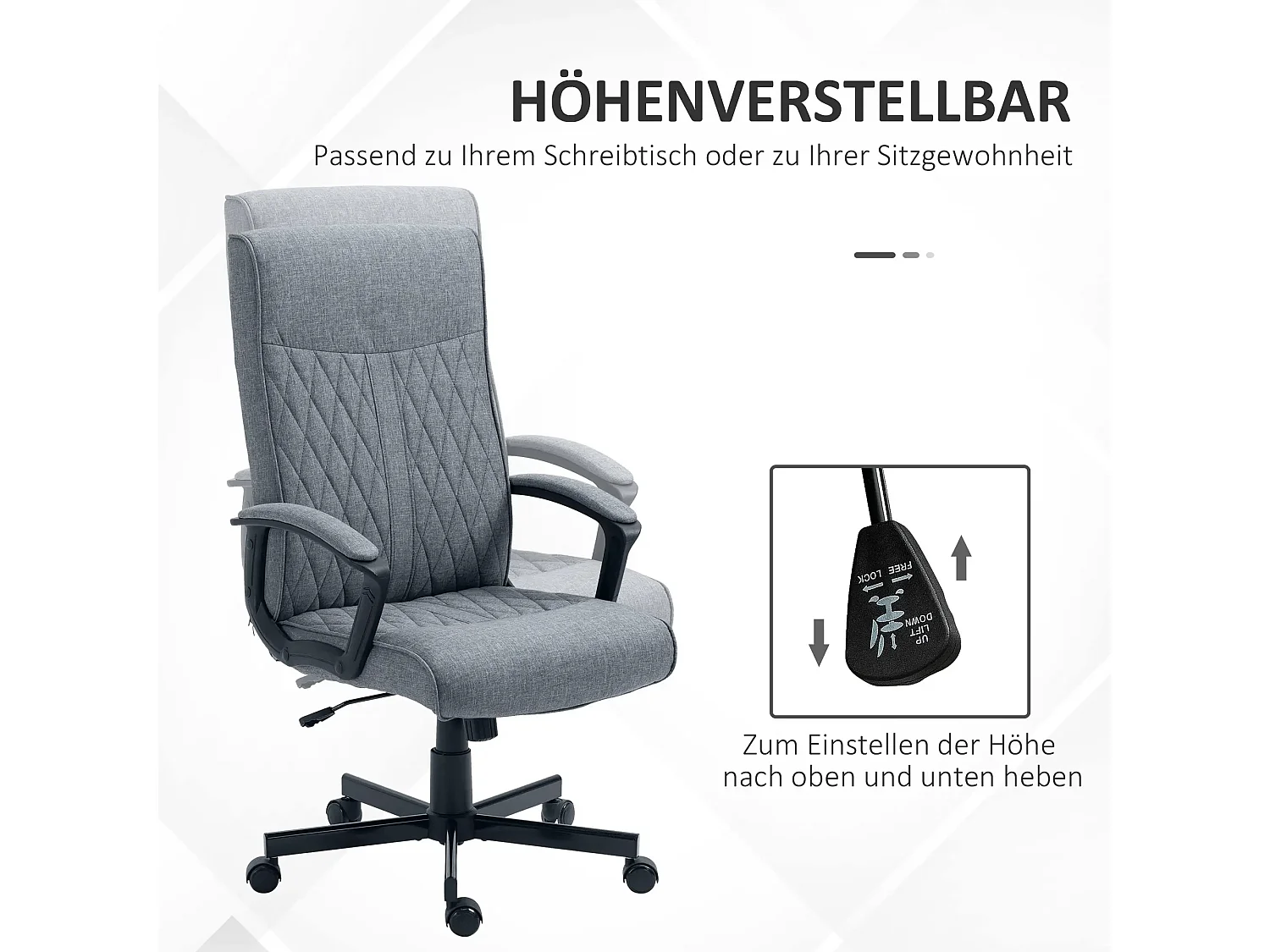 Chaise de bureau ergonomique tissu avec accoudoirs réglables et fonction bascule, gris foncé