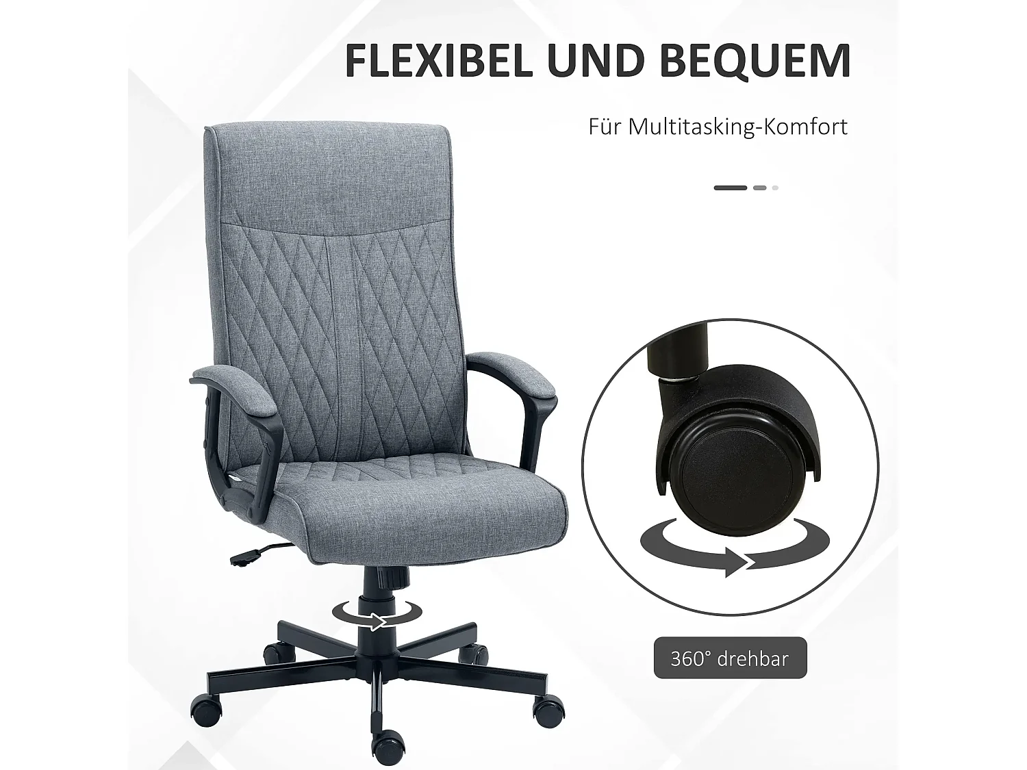 Chaise de bureau ergonomique tissu avec accoudoirs réglables et fonction bascule, gris foncé