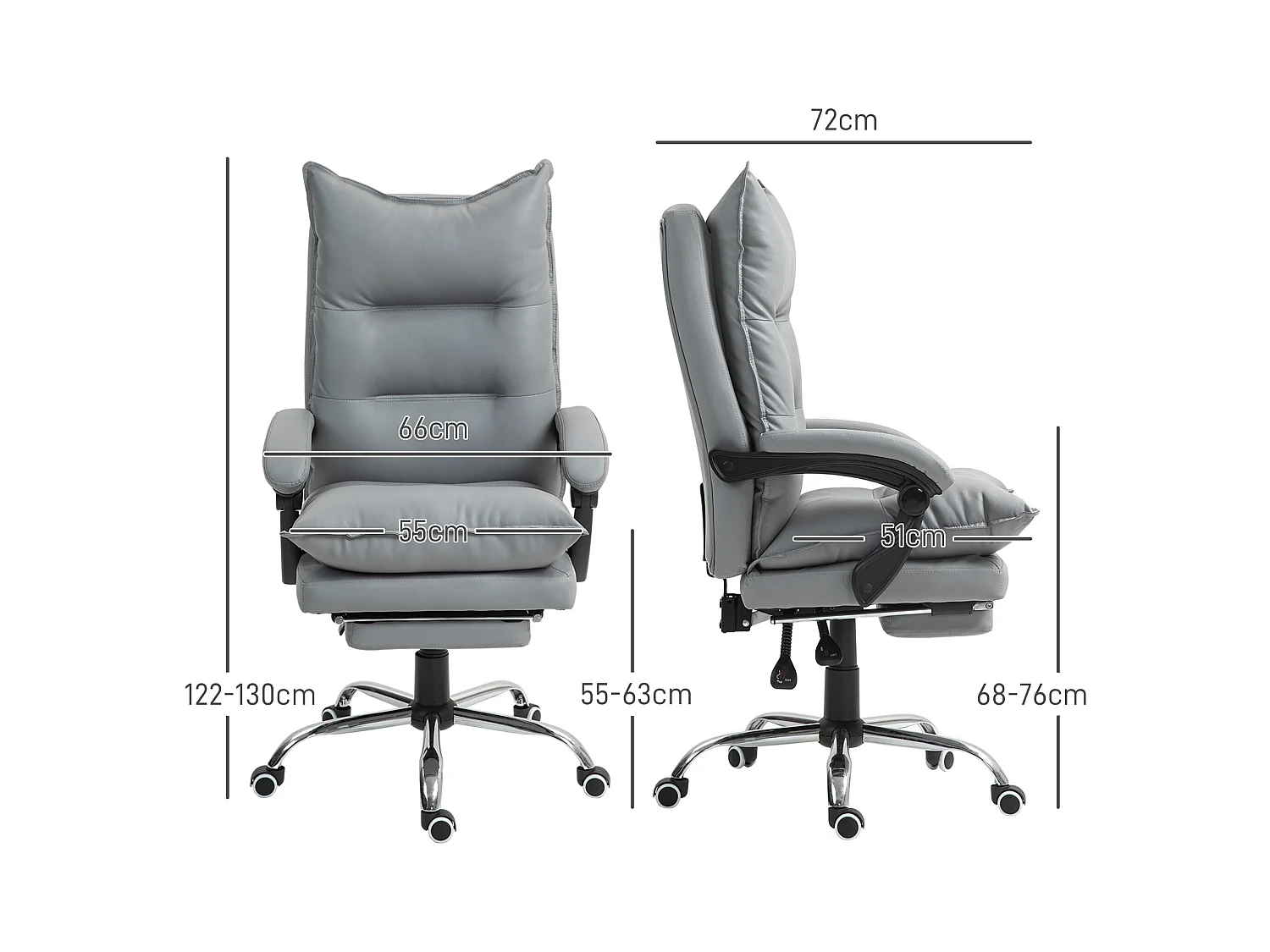 Silla de oficina giratoria ajustable de piel sintética con reposapiés ergonómico en gris claro