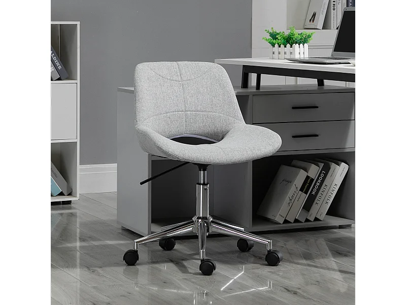 Silla de oficina sin brazos de tela gris, silla giratoria ajustable para oficina en casa
