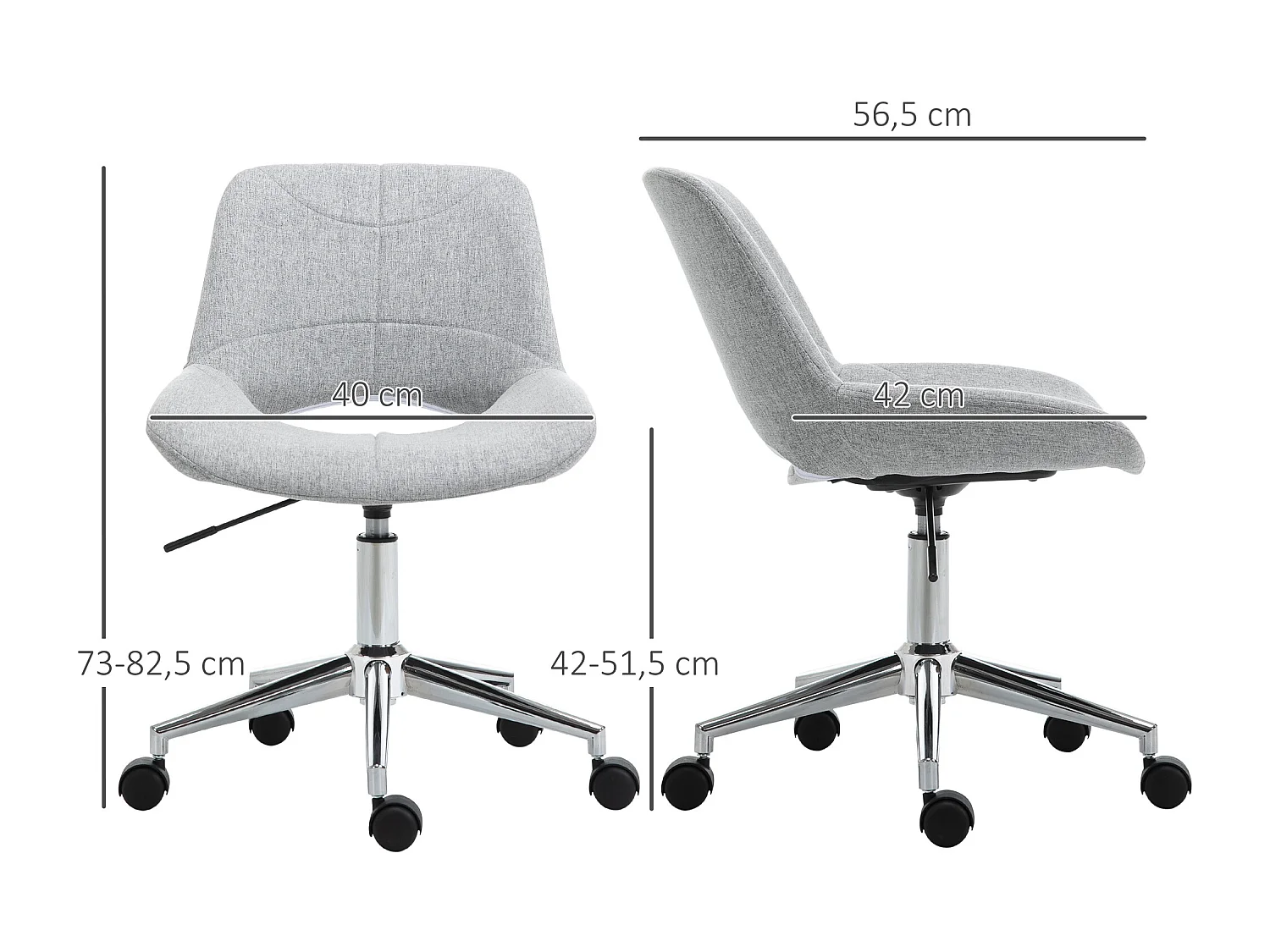 Chaise bureau sans accoudoirs tissu gris pivotante réglable pour home-office