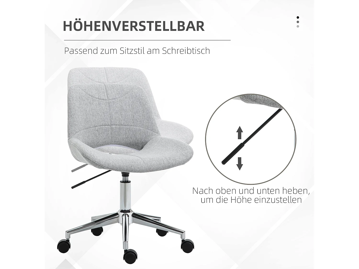 Chaise bureau sans accoudoirs tissu gris pivotante réglable pour home-office