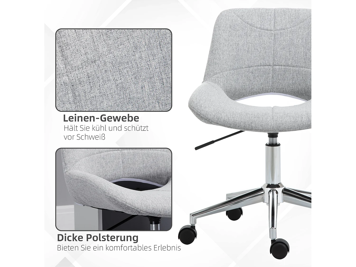 Chaise bureau sans accoudoirs tissu gris pivotante réglable pour home-office