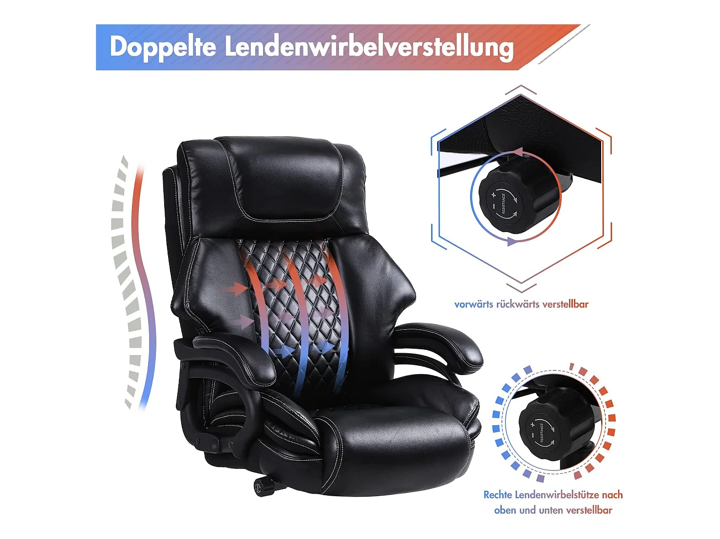 Cadeira de escritório ergonômica de couro 200 kg com apoio lombar ajustável e encosto alto na cor preta