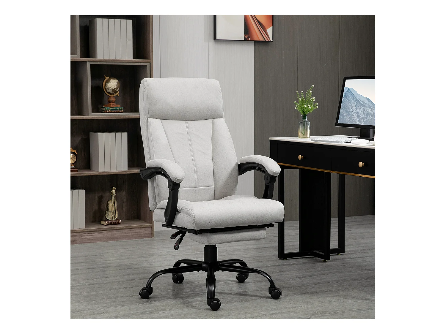 Cadeira de escritório ergonômica com massagem, apoio para os pés ajustável, microfibra cinza claro