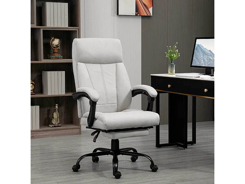 Cadeira de escritório ergonômica com massagem, apoio para os pés ajustável, microfibra cinza claro