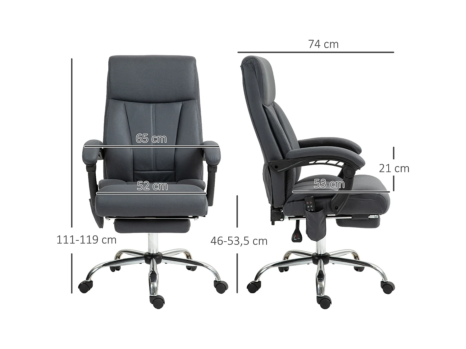 Silla de oficina ergonómica con masaje, reclinable, regulable en altura, microfibra, gris oscuro