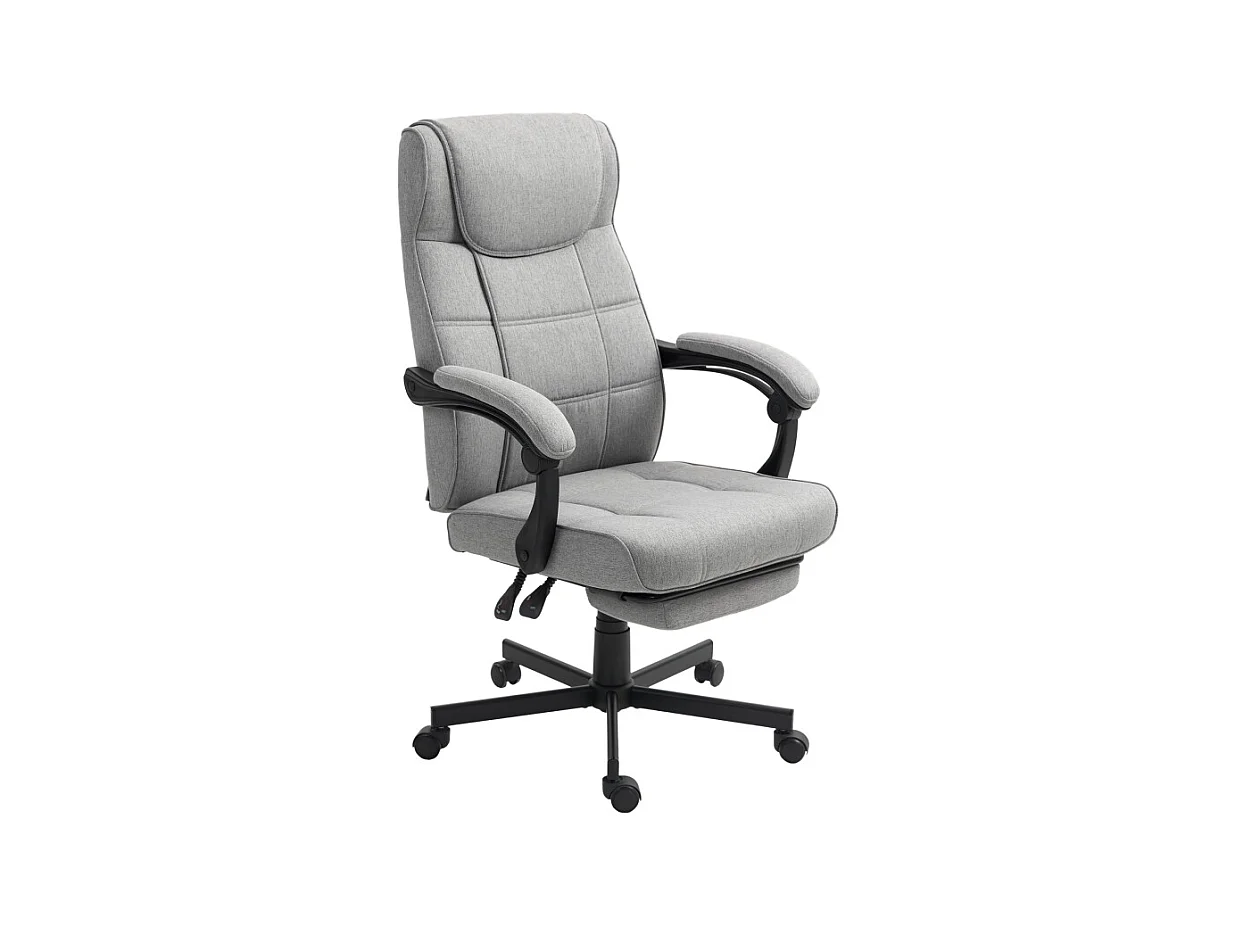 Cadeira de escritório ergonômica com massagem e inclinação, estofamento em linho, cinza, giratória 360°