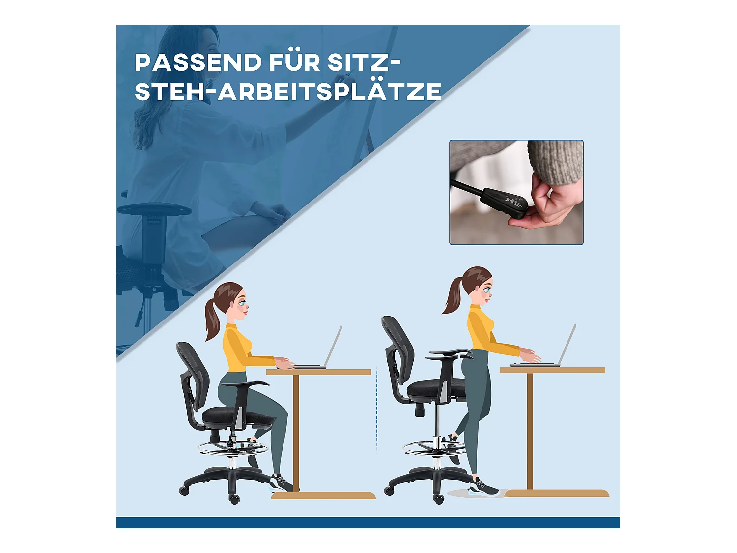 Chaise longue ergonomica in rete nera con comodini e poggiapiedi per scrivania e ufficio domestico