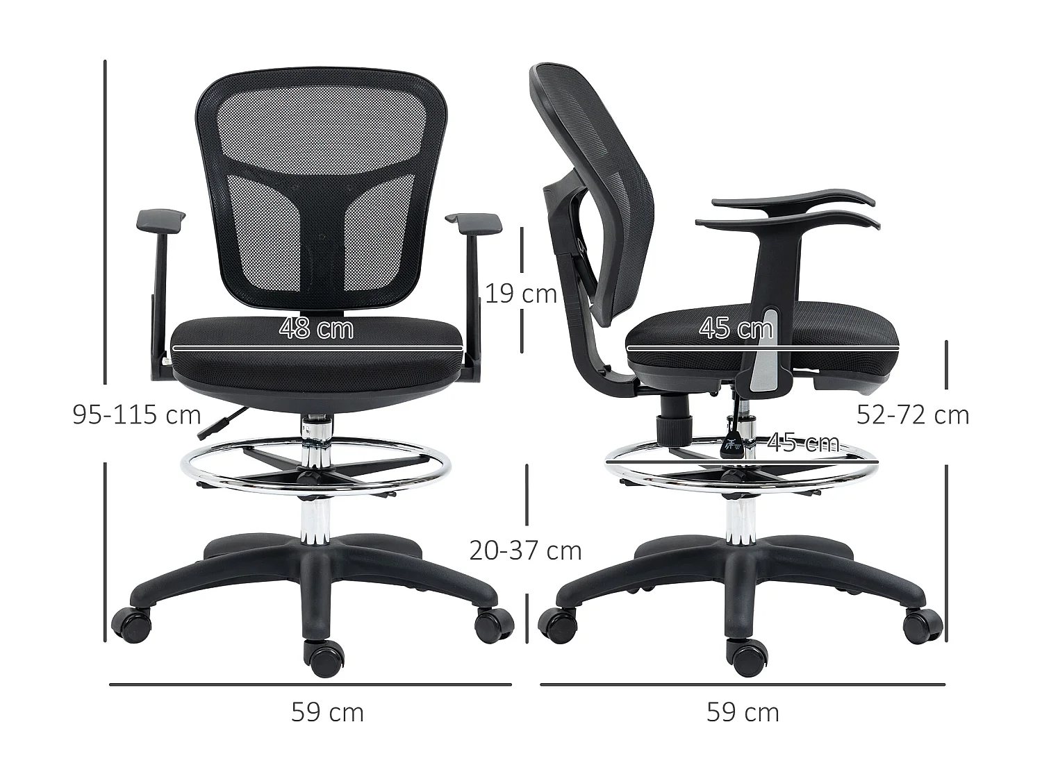 Silla de oficina ergonómica de malla negra con reposabrazos y reposapiés para oficina y oficina en casa.