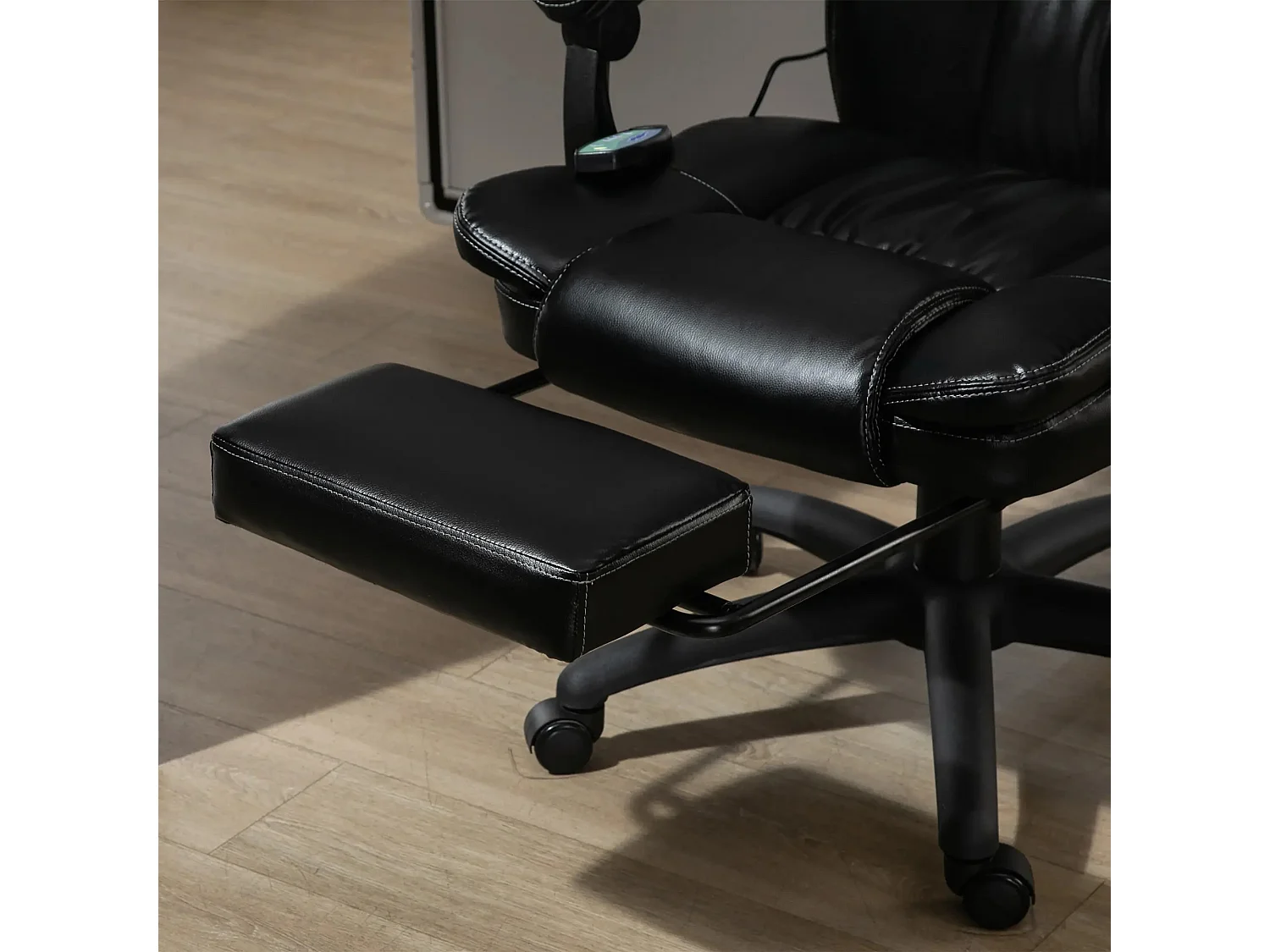 Chaise de bureau ergonomique en cuir PU avec massage, vibration, repose-pieds, noir 68,5x68,5x119-127cm