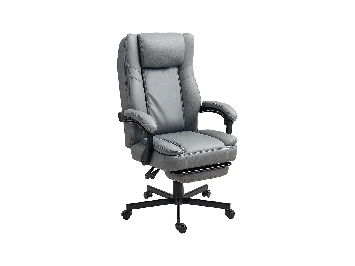 Silla de oficina ergonómica en piel sintética con masaje, inclinación y giro, color gris