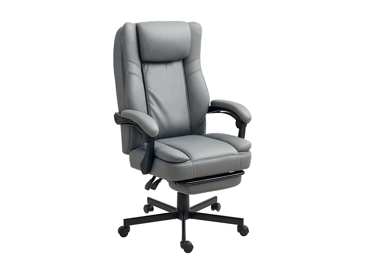 Chaise de bureau ergonomique simili cuir avec massage, inclinable et pivotante gris