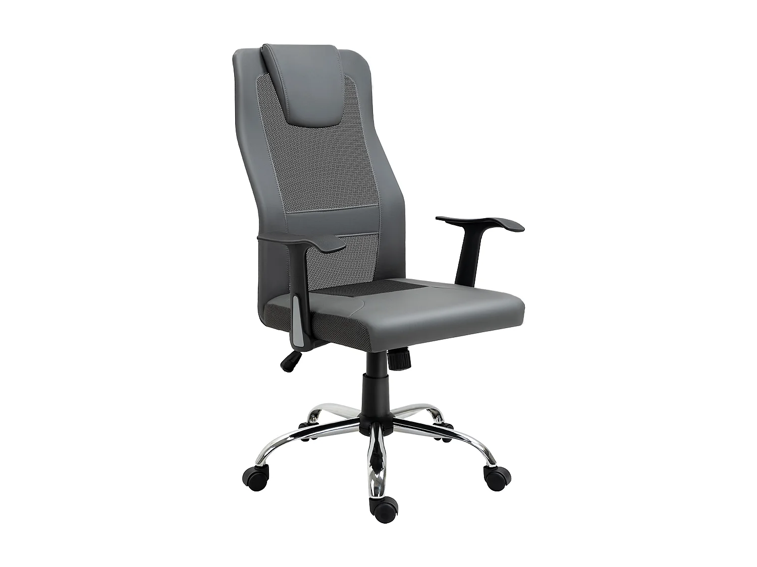 Chaise bureau ergonomique PU gris fauteuil réglable dossier inclinable 360° 66x73x108-118cm