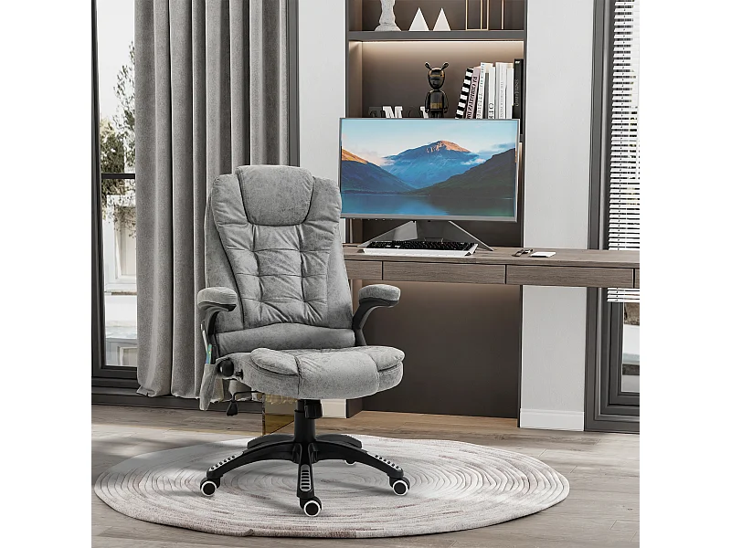 Chaise de chair ergonomica massaggiante e chauffage fauteuil pivotant regolabile grigio 68x72x110-120cm