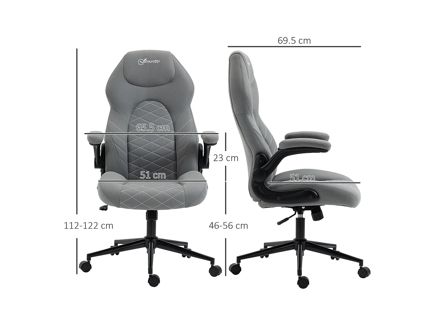 Cadeira ergonômica de escritório em microfibra, poltrona giratória, braços ajustáveis, Homeoffice 65,5x69,5x112-122cm