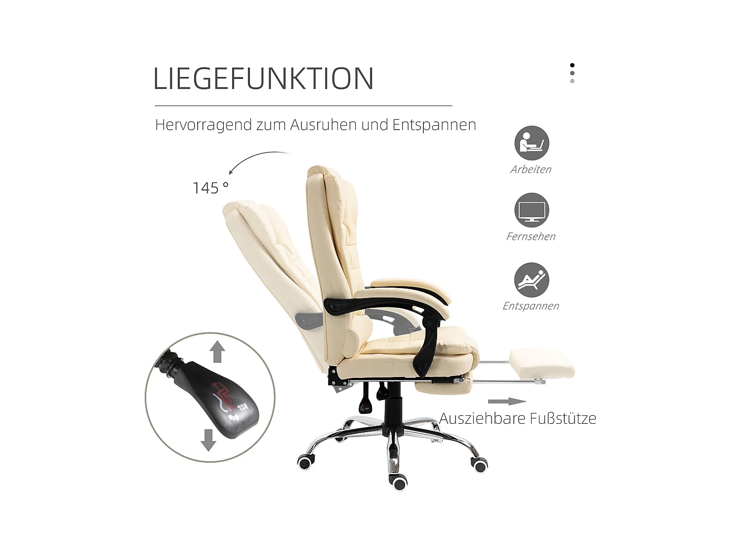 Fauteuil de Bureau ergonomique simili cuir avec repose-pieds, dossier inclinable et accoudoirs