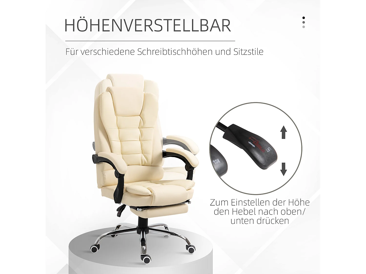 Silla de oficina ergonómica de piel sintética con reposapiés, respaldo reclinable y reposabrazos.