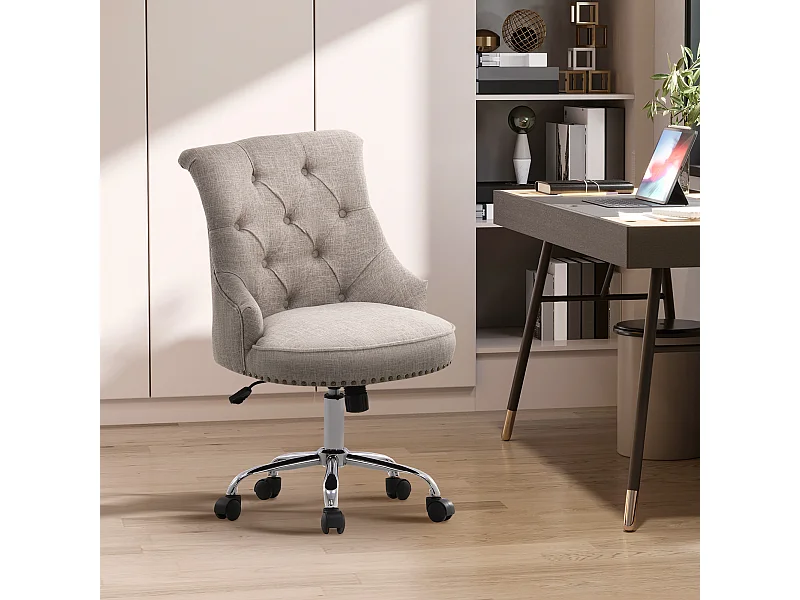 Cadeira de escritório retrô em linho, ergonômica, giratória, ajustável, cinza claro, 54x65,5x84-91 cm