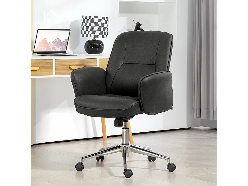 Chaise-office ergonomica in microfibra nera con dossier inclinabile e seduta pivotante 120 kg
