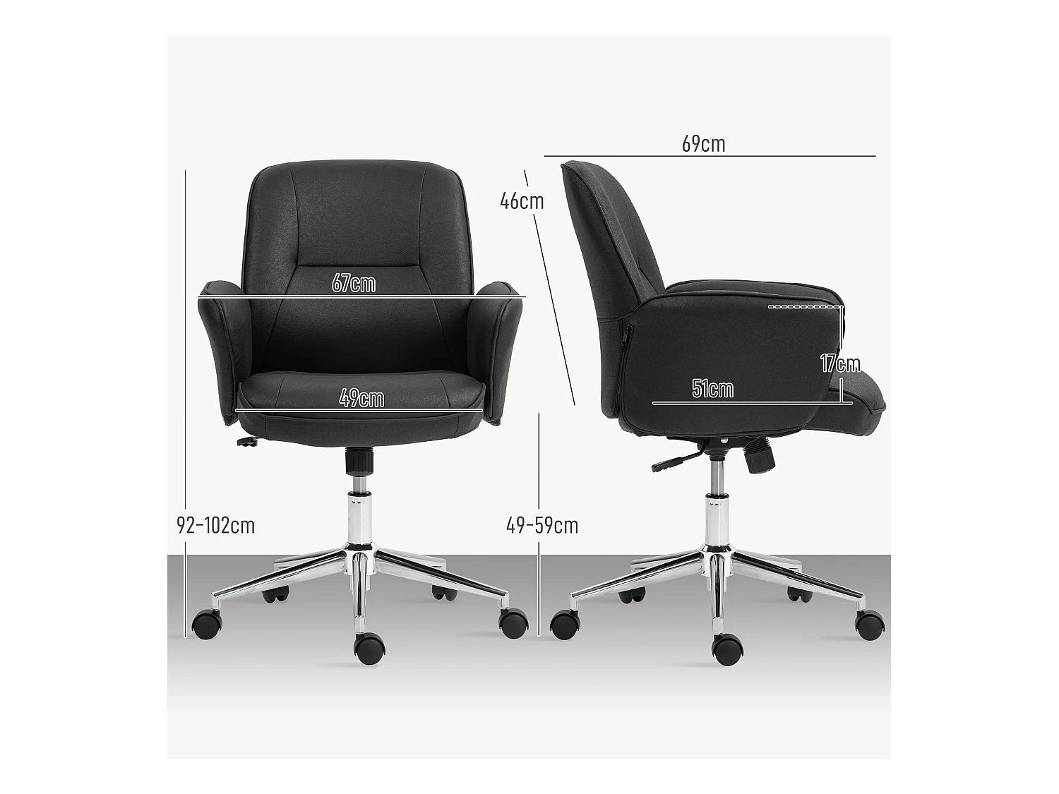 Chaise-office ergonomica in microfibra nera con dossier inclinabile e seduta pivotante 120 kg
