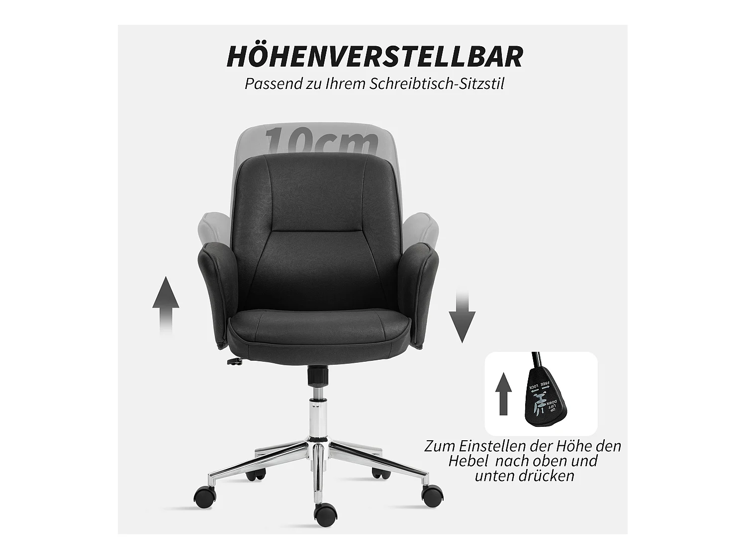 Chaise-office ergonomica in microfibra nera con dossier inclinabile e seduta pivotante 120 kg