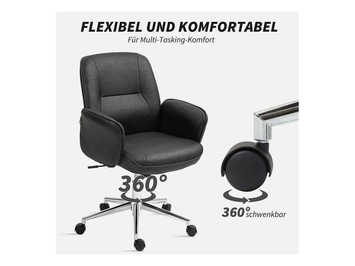 Chaise-office ergonomica in microfibra nera con dossier inclinabile e seduta pivotante 120 kg