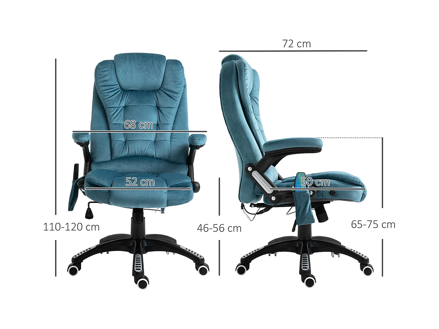 Cadeira de escritório em couro sintético com massagem e aquecimento, ergonômica, ajustável, azul, 120 kg