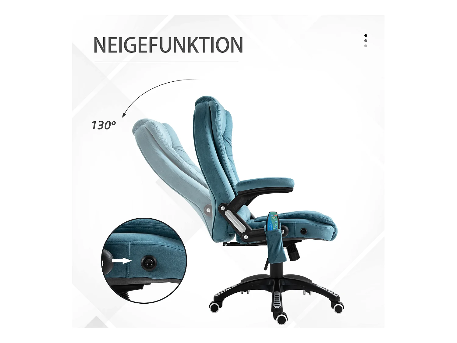 Cadeira de escritório em couro sintético com massagem e aquecimento, ergonômica, ajustável, azul, 120 kg