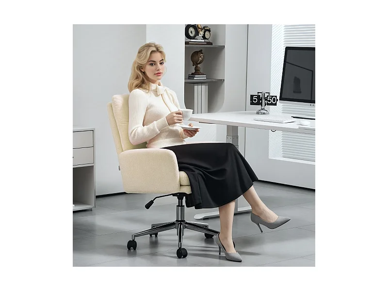 Chaise de Bureau ergonomica con accoudoirs, rembourrage laine, pivotante, réglable crème