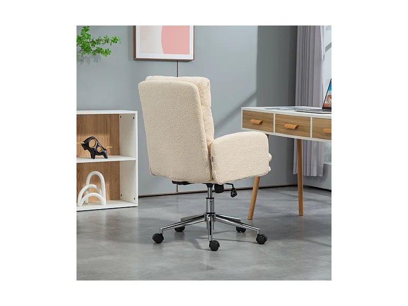 Chaise de Bureau ergonomica con accoudoirs, rembourrage laine, pivotante, réglable crème