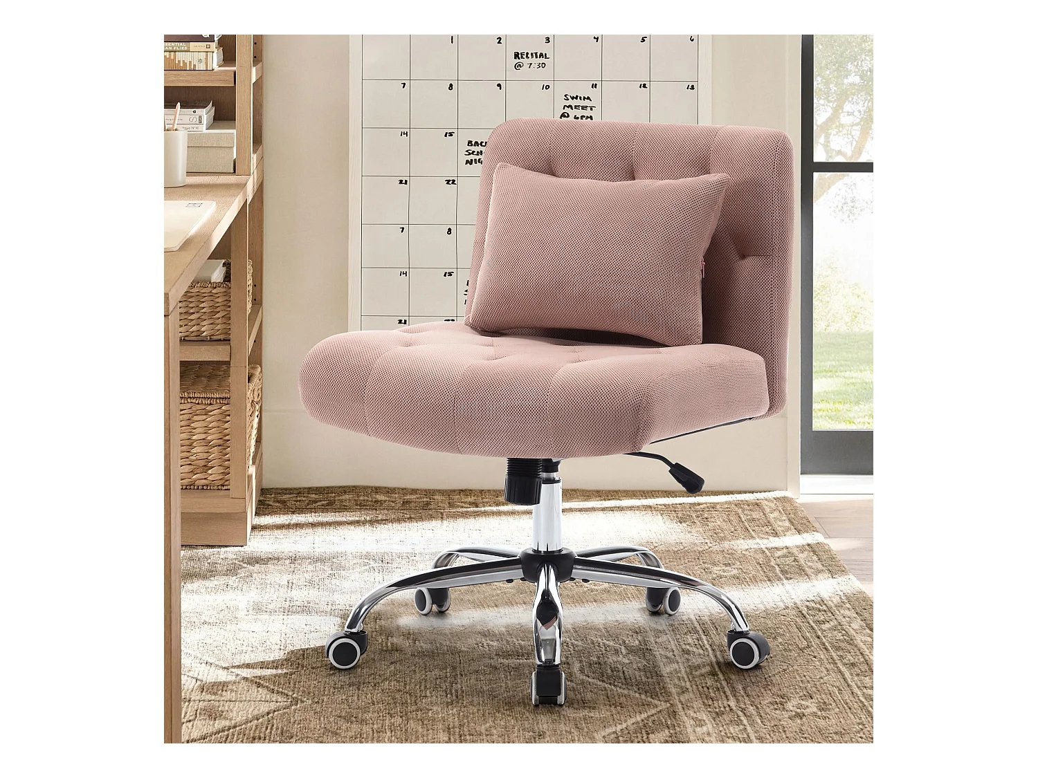 Fauteuil Bureau sans accoudoirs tissu lin ergonomique pivotant 160 kg pour chambre