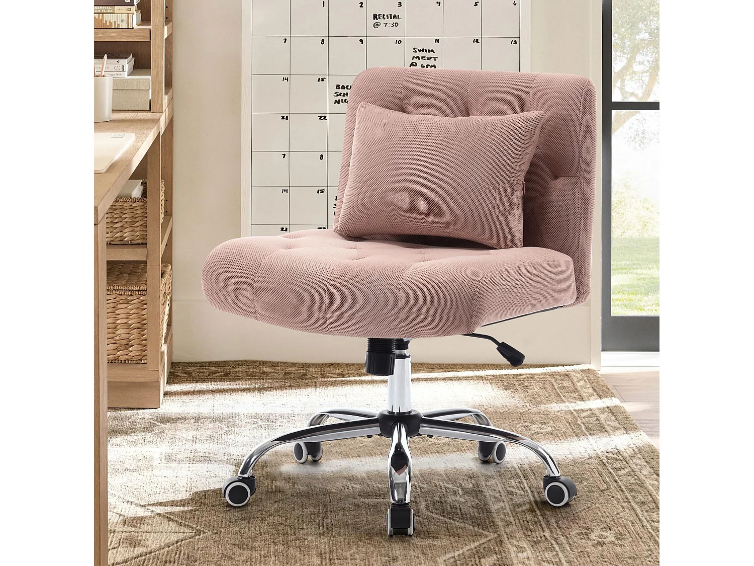 Fauteuil bureau sans accoudoirs tissu lin ergonomique pivotant 160 kg pour chambre